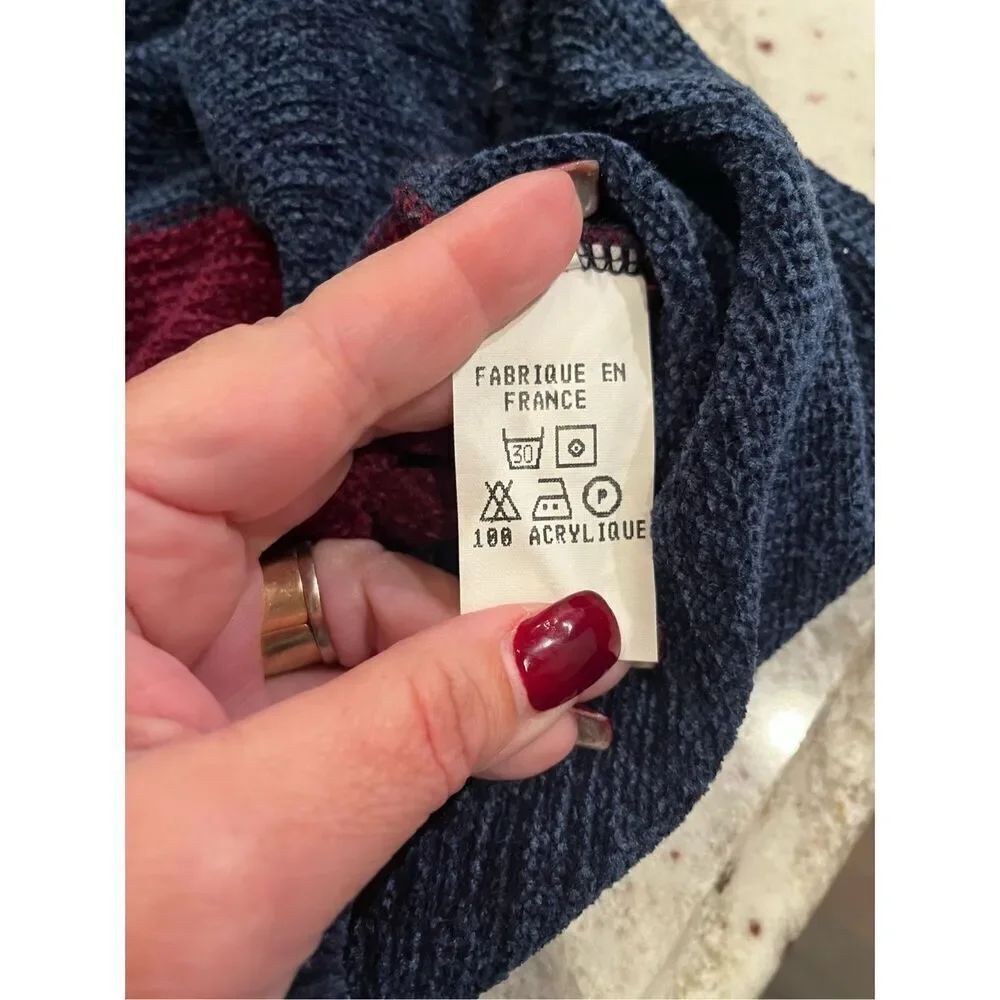 Vintage St. Charles France Velour Color Block Crew Neck Acrylic Sweater sz M EUC - Picture 6 of 6